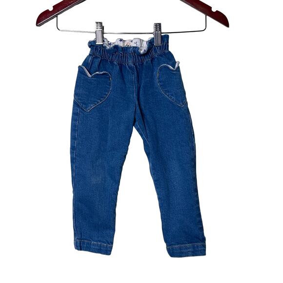 Mini Boden Heart Pocket Pull On Trousers Mid Vintage Denim Sz 3 - Picture 1 of 4